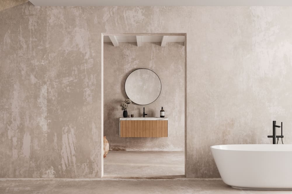 baie minimalista cu finisaje din microciment