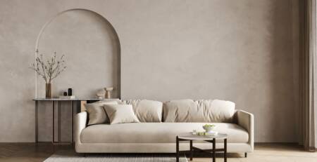 living modern cu pereti din microciment