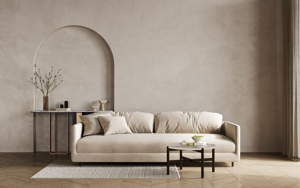 living modern cu pereti din microciment